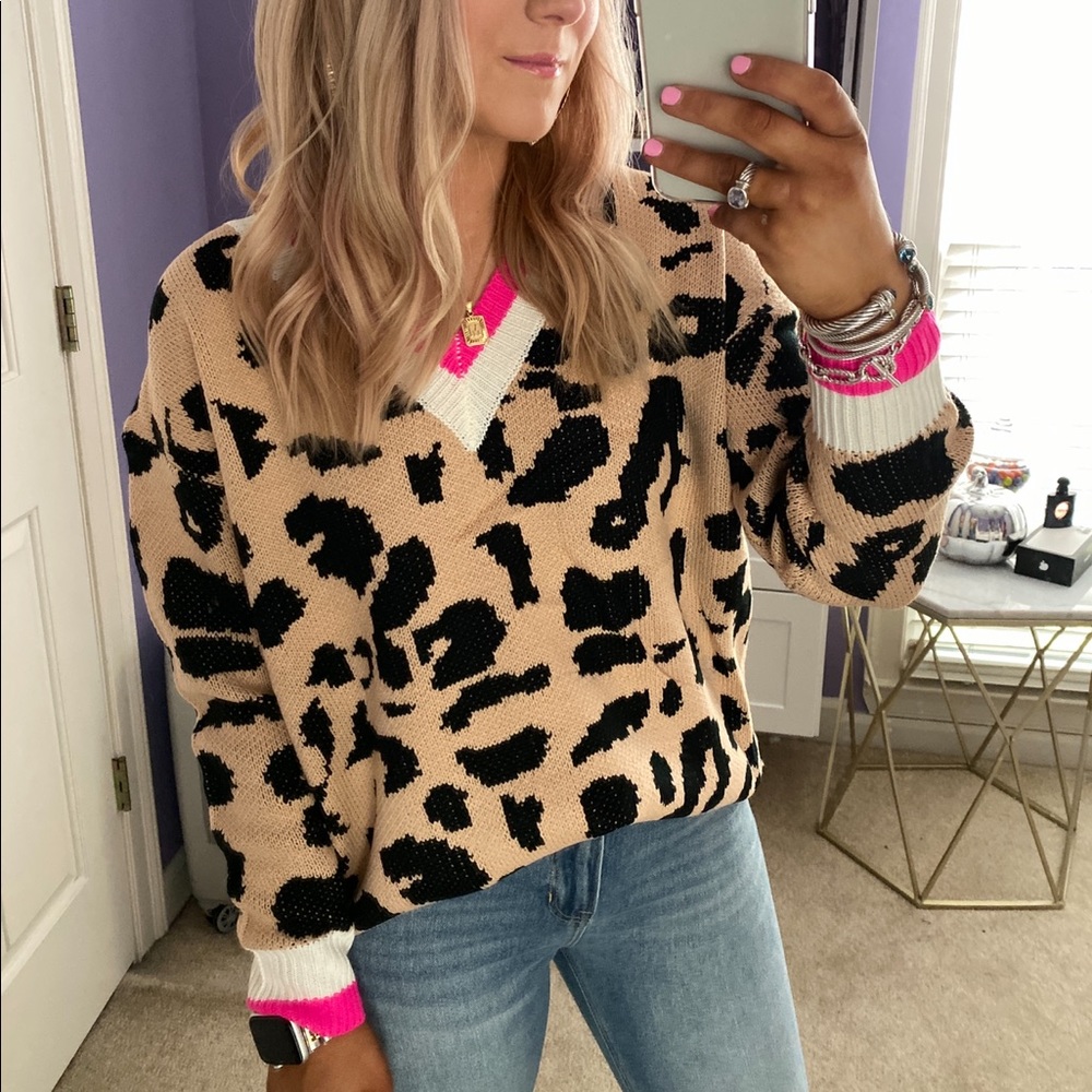 Neon pink and leopard sweater